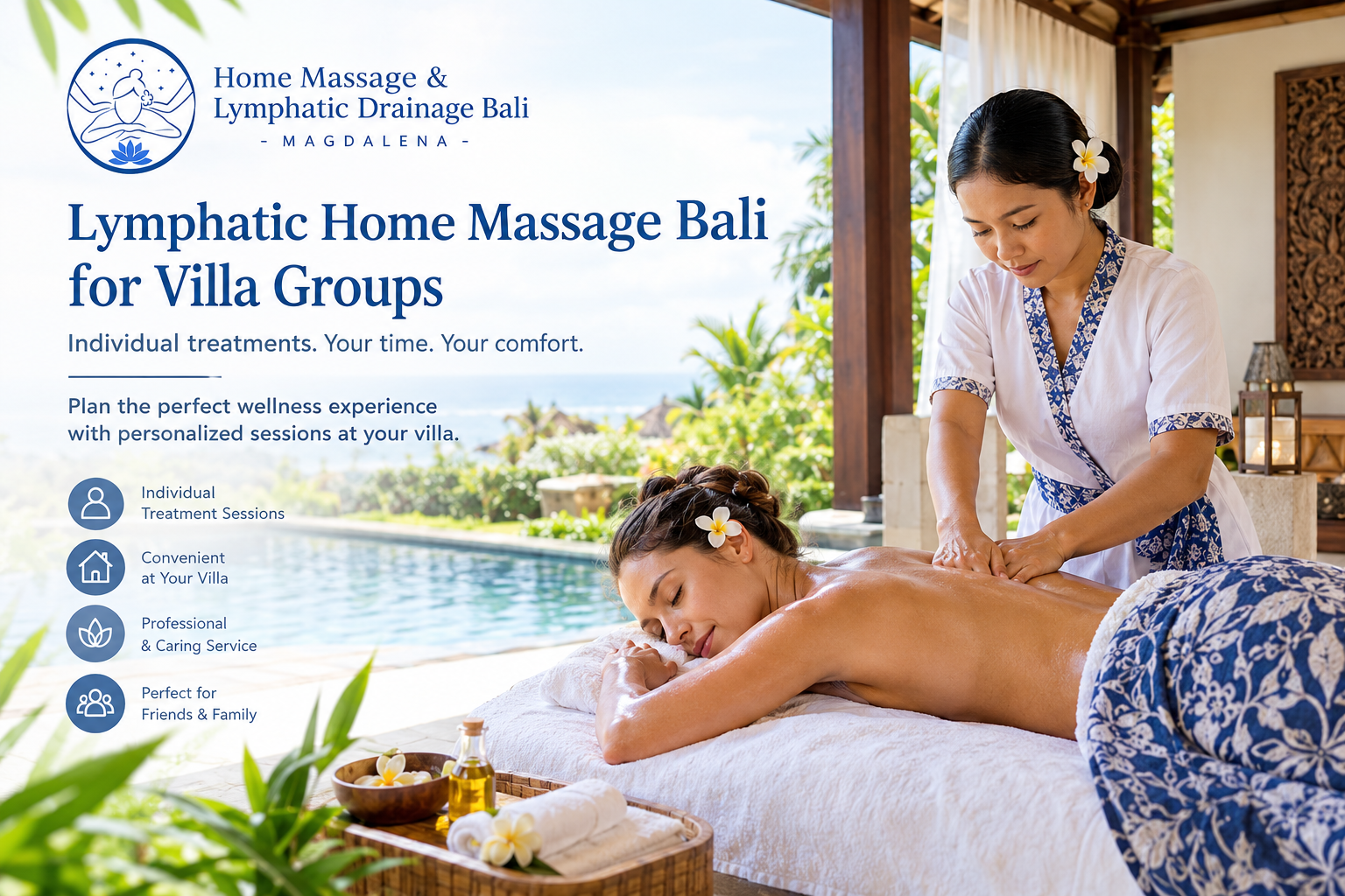 Individual lymphatic home massage session arranged for guests staying at a private villa in Bali