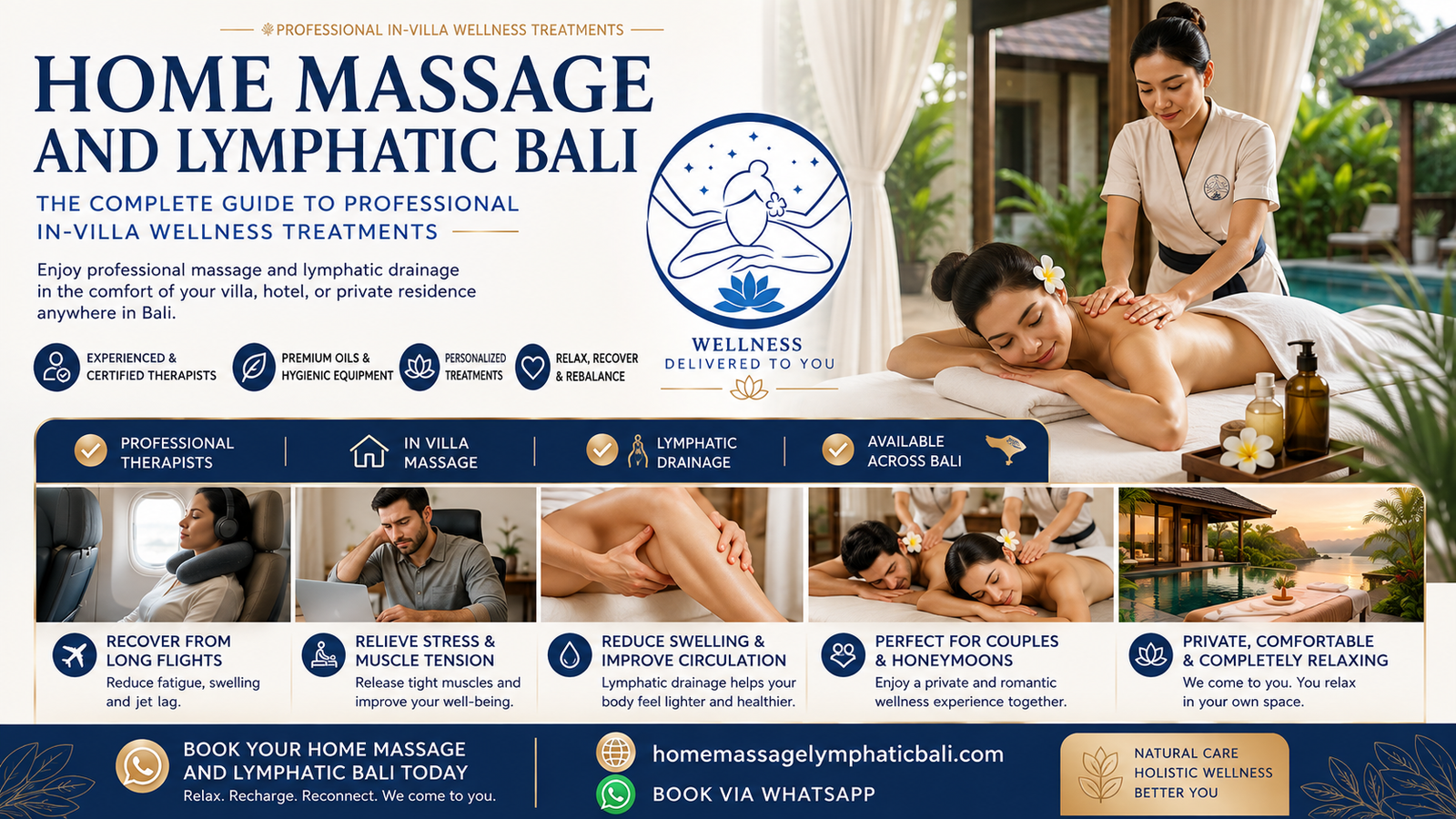 Professional Home Massage and Lymphatic Bali service with a certified therapist providing an in villa wellness treatment at a private luxury villa in Bali.