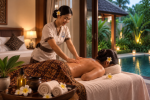 Home Spa Bali In Villa Massage with professional therapist providing massage in a private villa