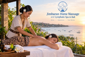 Jimbaran Home Massage and lymphatic spa treatment in Bali with a professional therapist providing a relaxing massage in a tropical villa setting